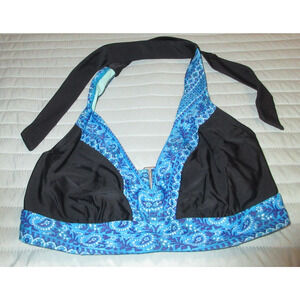 Athleta Bathing Suit Top Women 32D/DD Halter Tie Turquoise Blue Print TOP ONLY